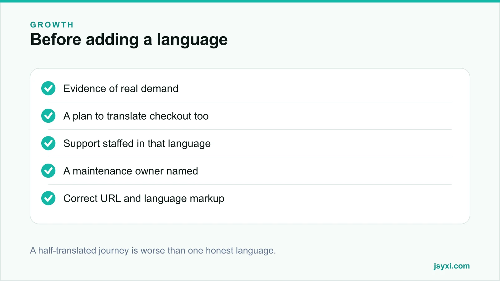 Checklist panel listing what to confirm before adding a language