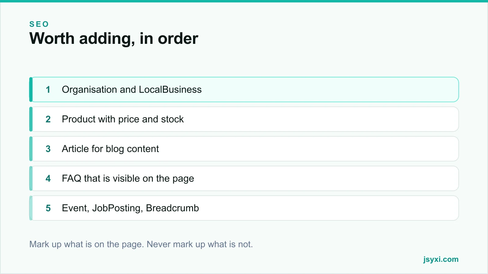 Priority stack of structured data types worth adding to a small business site