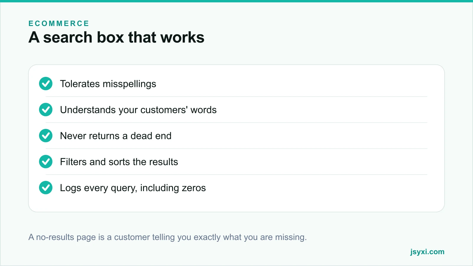 Checklist panel listing what a working site search needs